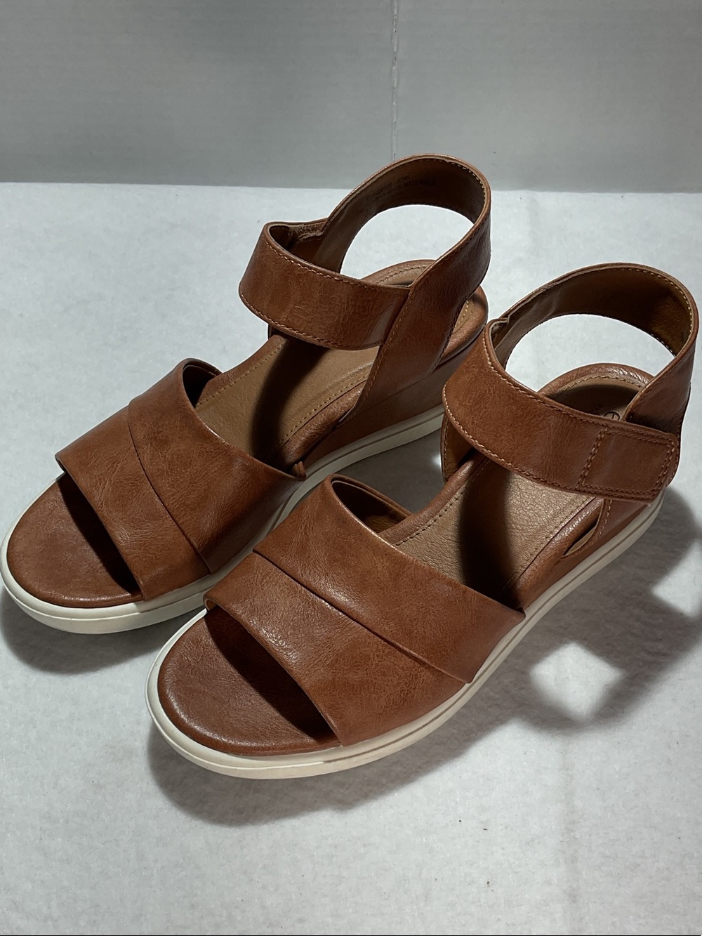 Women's Tan Wide-Strap Comfort Sandals with Ankle Closure